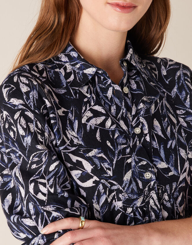 Phoenix Printed Shirt in Pure Linen, Blue (NAVY), large