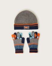 Dinosaur Stripe Beanie Hat and Gloves Set, Multi (MULTI), large