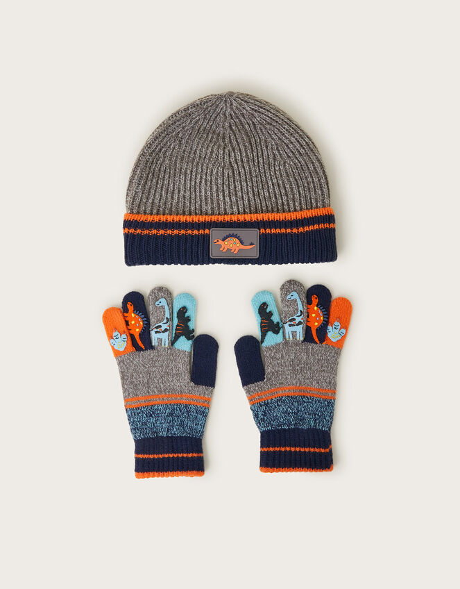 Dinosaur Stripe Beanie Hat and Gloves Set, Multi (MULTI), large