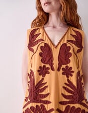East Mella Appliqu&eacute; Cotton Midi Dress, Orange (ORANGE), large