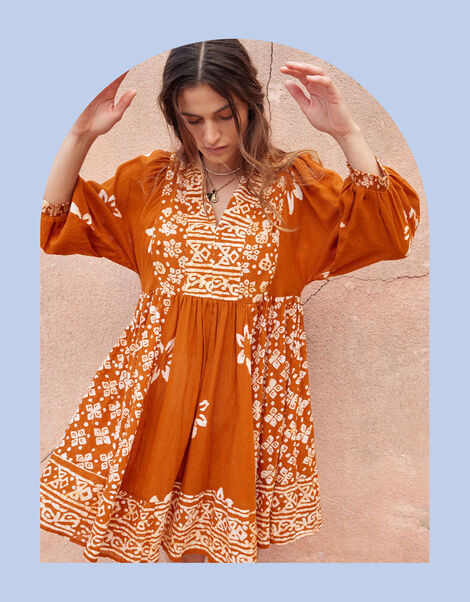 East Brielle Dye Print Dress, Yellow (OCHRE), large