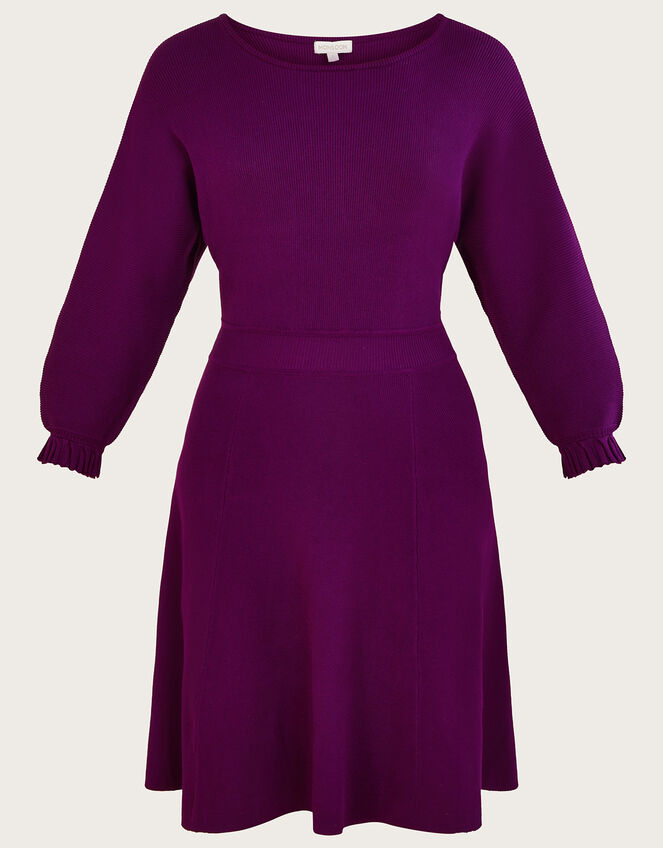 Pleat Cuff Short Knit Dress Purple Day Dresses Monsoon Global.