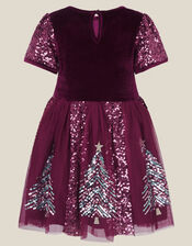 Christmas Tree Sequin Velvet Party Dress, Red (BURGUNDY), large