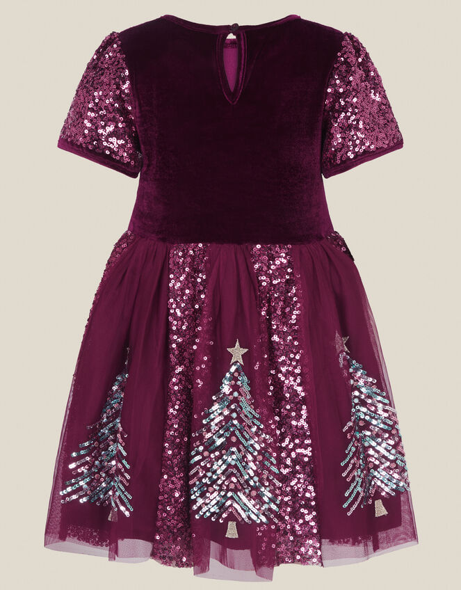 Christmas Tree Sequin Velvet Party Dress, Red (BURGUNDY), large