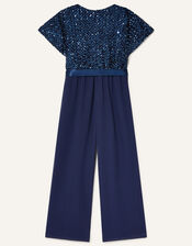 Sequin Cape Sleeve Jumpsuit, Blue (NAVY), large