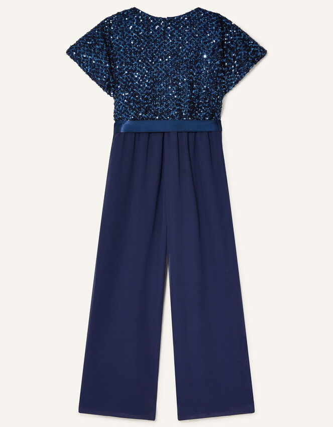 Sequin Cape Sleeve Jumpsuit, Blue (NAVY), large
