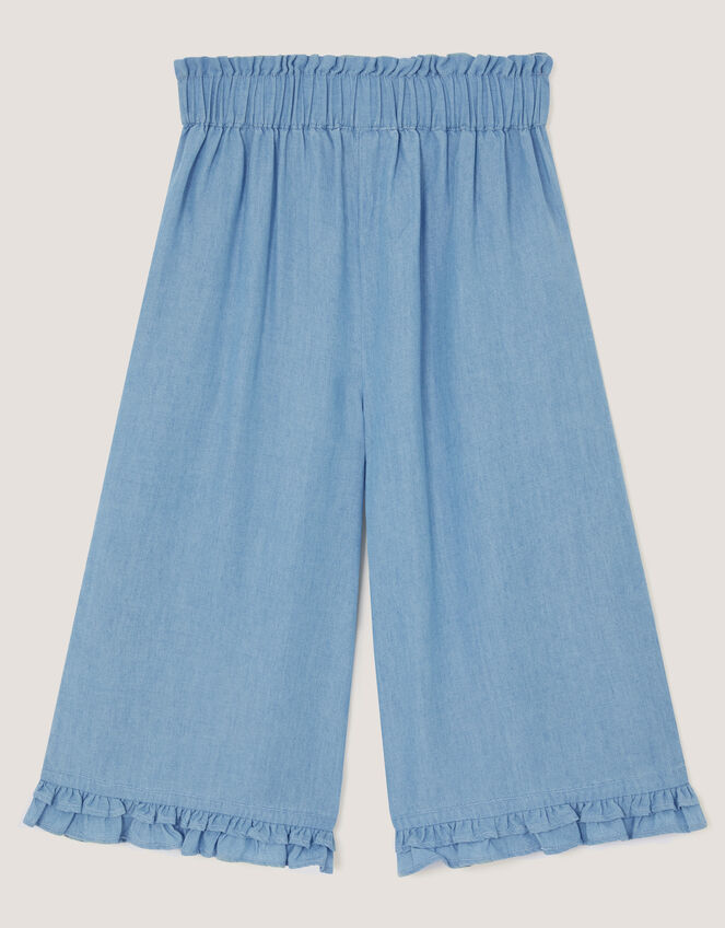 Floral Embroidered Wide Leg Trousers, Blue (BLUE), large