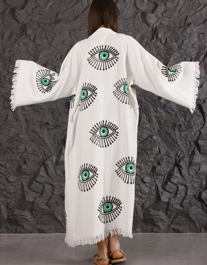 Meraki Beach Eye Print Kimono Robe, Green (JADE), large