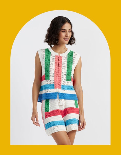Chinti & Parker Stripe Crochet Shorts, Multi (MULTI), large