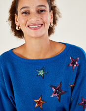 Bright Sequin Star Jumper with Recycled Polyester, Blue (COBALT), large