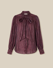 Mira Metallic Pussybow Blouse, Pink (DARK PINK), large