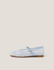 Flower Sparkle Mesh Ballet Flats, Blue (BLUE), large