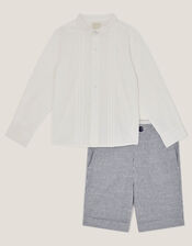 Pintuck Shirt and Stripe Shorts Set, Blue (BLUE), large