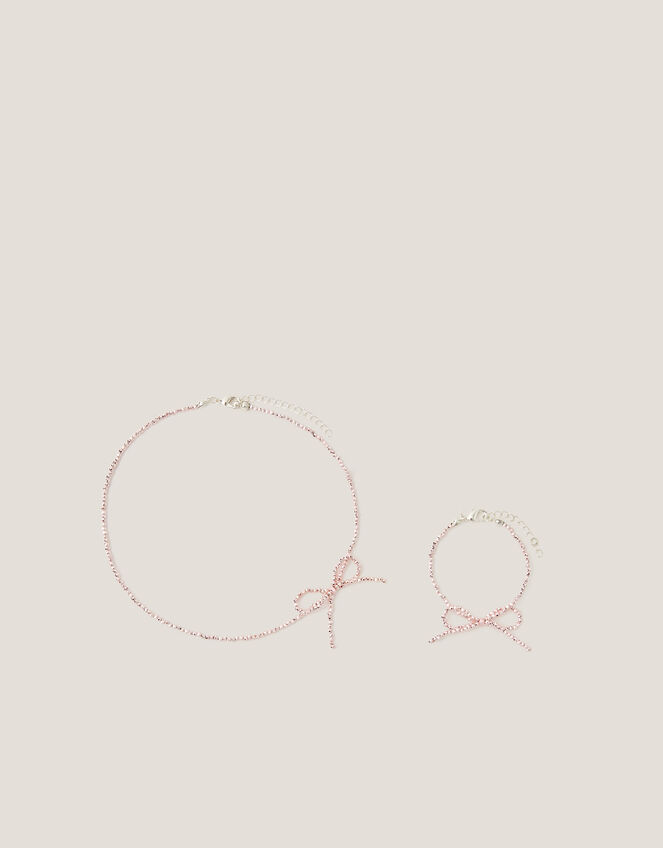 Beaded Bow Necklace & Bracelet Set, , large