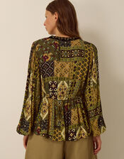 Laoise Floral Patchwork Top, Green (KHAKI), large