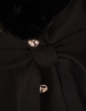 Faux Fur Collar Belted Coat, Black (BLACK), large