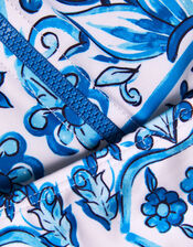 Floral Print UPF50+ Rash Vest & Swim Briefs Set, Blue (BLUE), large