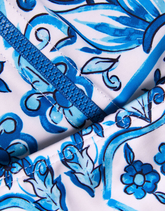 Floral Print UPF50+ Rash Vest & Swim Briefs Set, Blue (BLUE), large