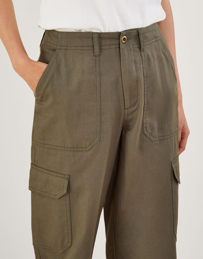 Cotton Twill Cargo Trousers, Green (KHAKI), large