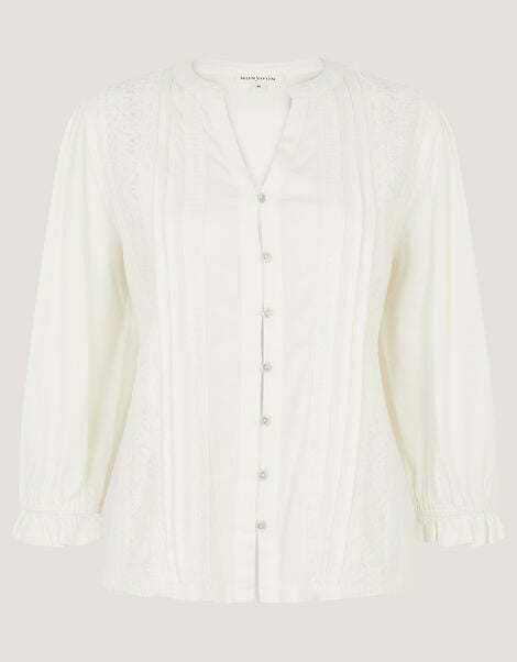 Leila Lace Jersey Top, Ivory (IVORY), large