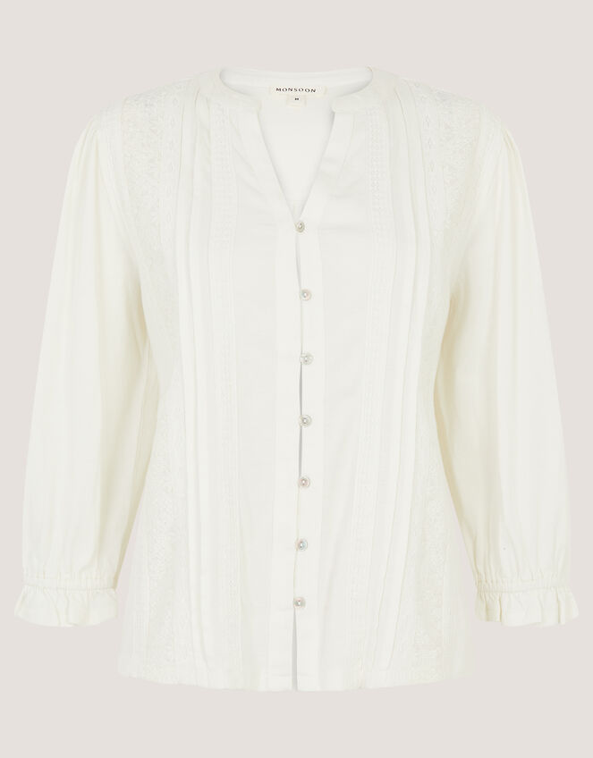 Leila Lace Jersey Top, Ivory (IVORY), large