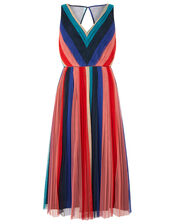 Simone Stripe Pleated Mesh Dress, Blue (NAVY), large