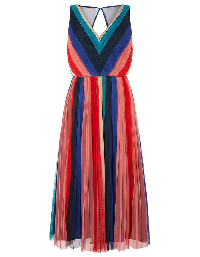 Simone Stripe Pleated Mesh Dress, Blue (NAVY), large