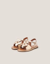Flower Metallic Leather Sandals, Gold (GOLD), large