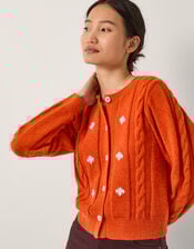 Enya Floral Cable Knit Cardigan, Orange (ORANGE), large