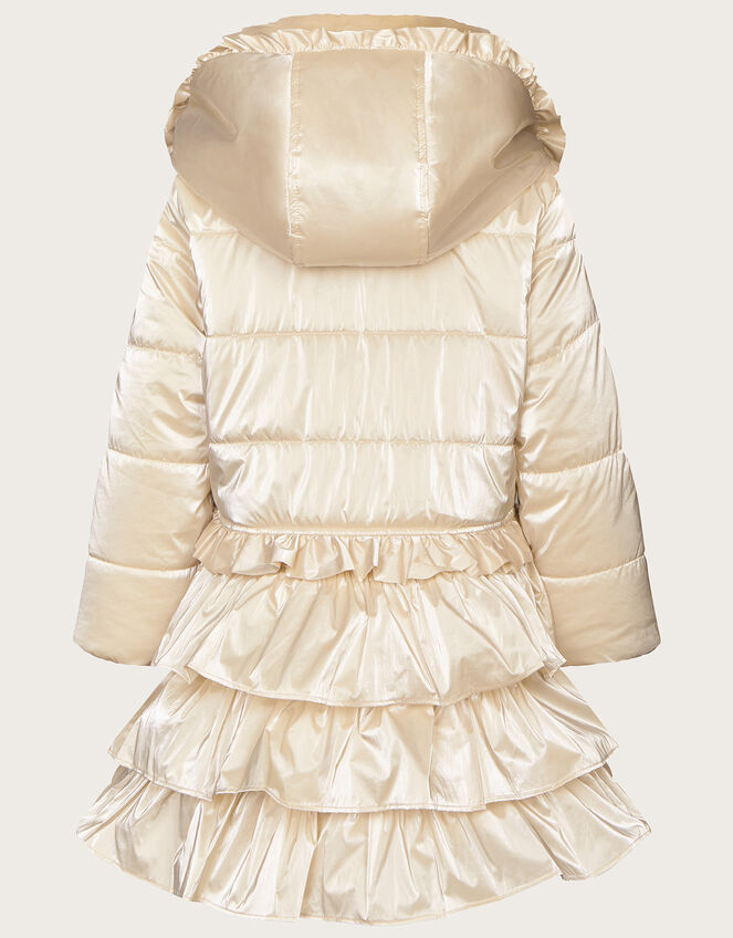 Metallic Ruffle Tiered Padded Coat, Natural (CHAMPAGNE), large