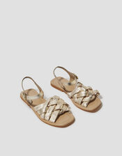 Pip Woven Leather Sandals, Gold (GOLD), large