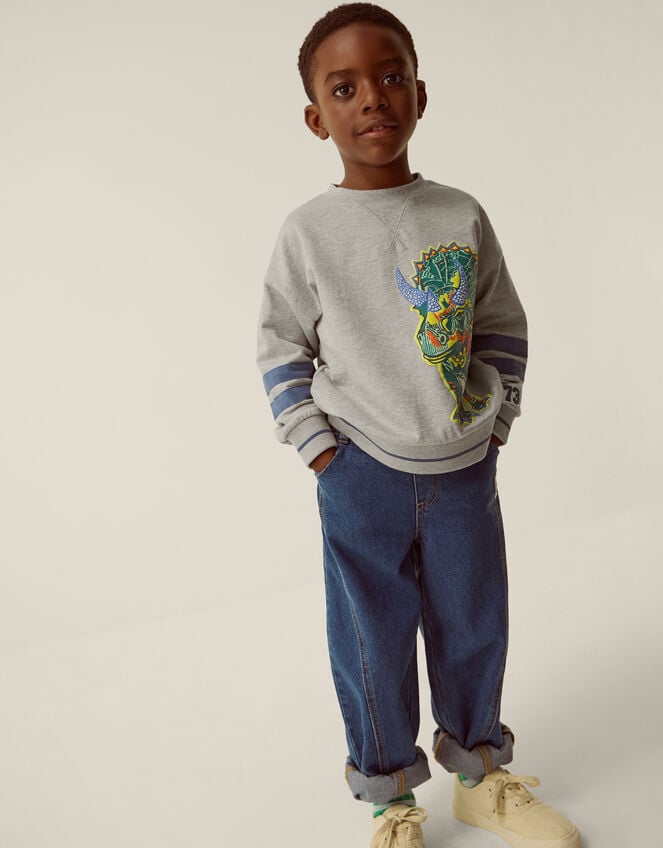 Triceratops Graphic Sweatshirt, Grey (GREY), large