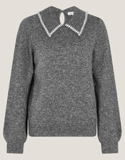Caryn Embellished Collar Sweater, Gray (GREY), large