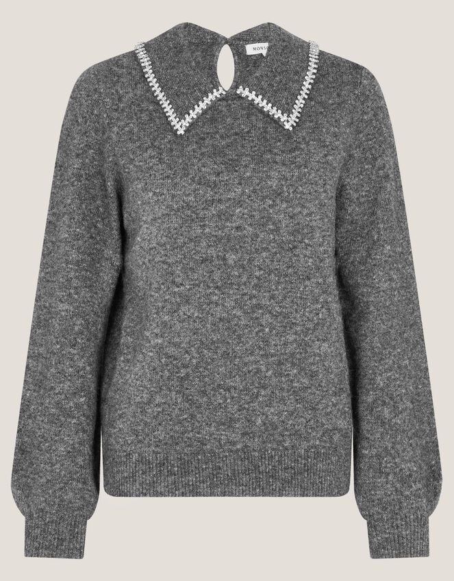 Caryn Embellished Collar Sweater, Gray (GREY), large