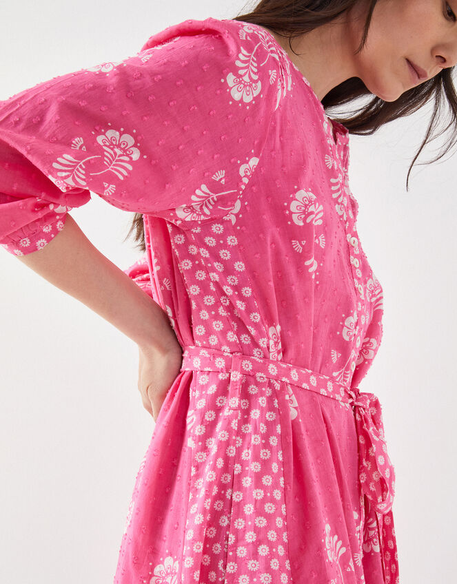 East Amber Hand-Screen Floral Print Midi Dress, Pink (PINK), large