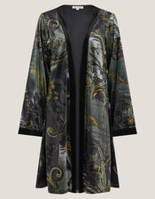 Delta Print Velvet Kimono, Black (BLACK), large