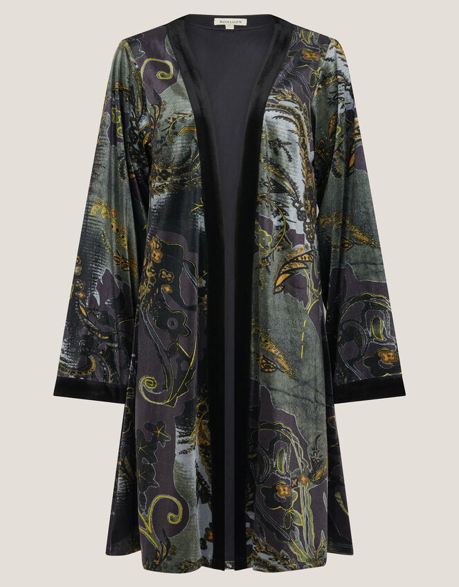 Delta Print Velvet Kimono, Black (BLACK), large