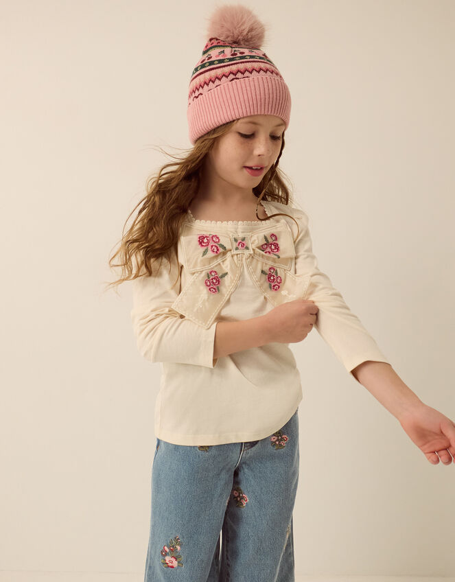 Organza Bow Long Sleeve Top, Cream (CREAM), large