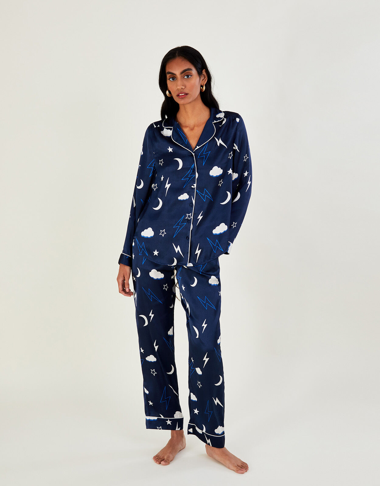 Lightning Bolt Print Pyjama Set in Recycled Polyester Blue