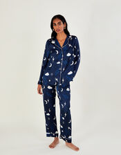 Lightning Bolt Print Pyjama Set in Recycled Polyester, Blue (NAVY), large
