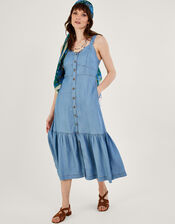 Tiered Denim Midi Sundress, Blue (DENIM BLUE), large