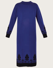 Cornelli Column Dress in Sustainable Cotton, Blue (COBALT), large