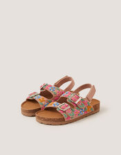 Floral Beaded Buckle Strap Sandals, Multi (MULTI), large