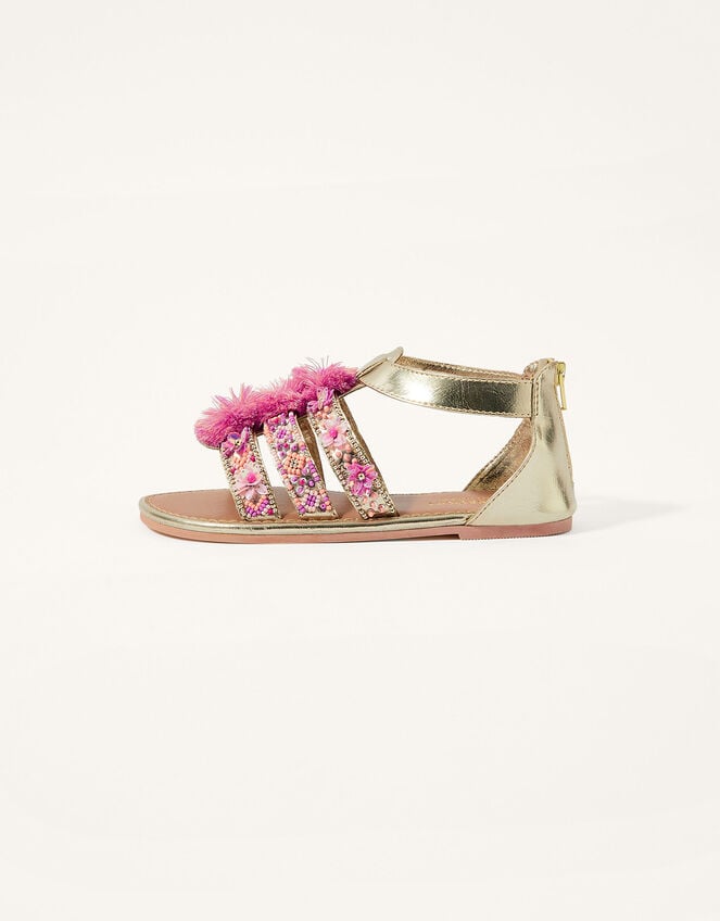 Bright Beaded Tassel Sandals, Multi (MULTI), large