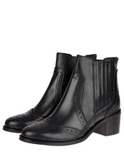 Brogue Leather Ankle Boots, Black (BLACK), large