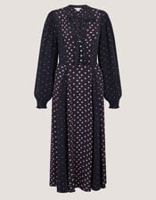 Reese Polka Dot Print Midi Dress, Blue (NAVY), large