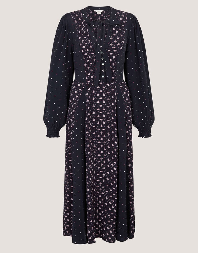 Reese Polka Dot Print Midi Dress, Blue (NAVY), large