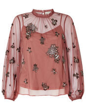 Rosanna Sustainable Embellished Mesh Blouse, Pink (ROSE), large
