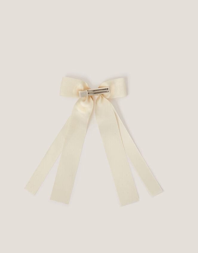 Ribbon Long Bow Hair Clip, Ivory (IVORY), large