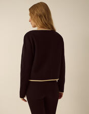 Monsoon x Queens of Archive Paris Round Neck Bow Contrast Cardigan​, Black (BLACK), large